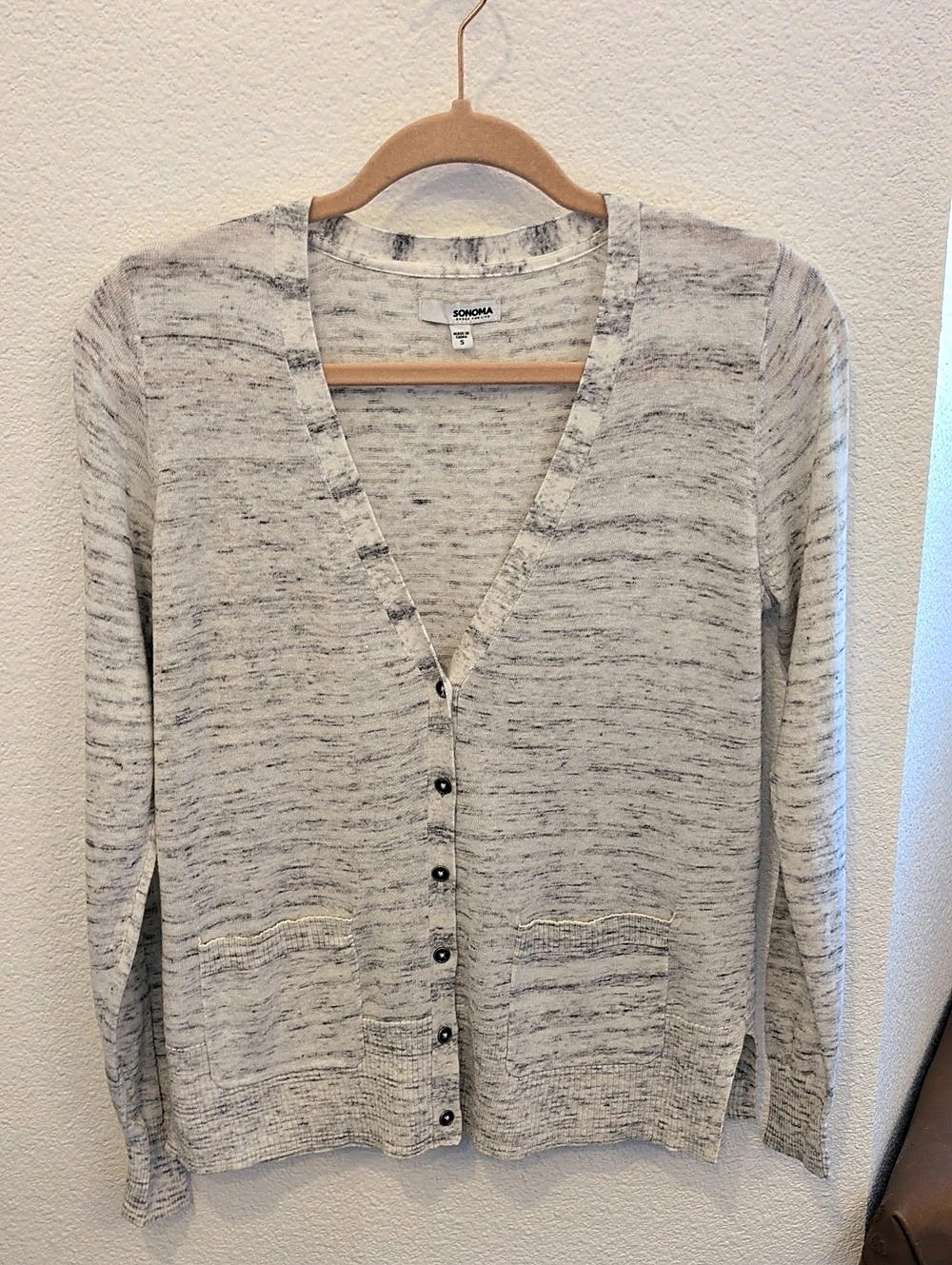 Sonoma Goods For Life - Variegated Gray & White Cardigan, Metal Buttons Perfect